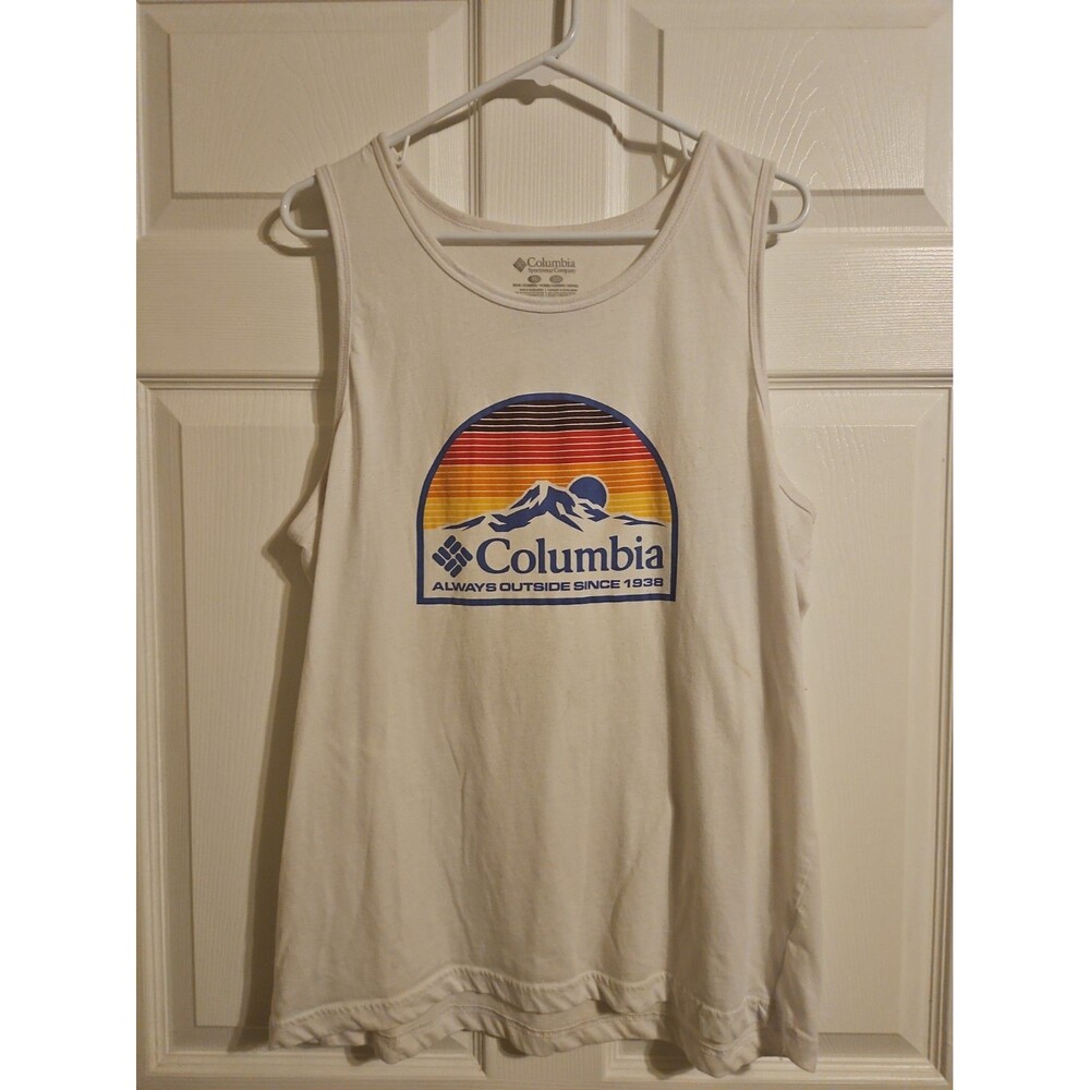 COLUMBIA White Sleeveless Tank Top Shirt Mens Size XL Graphic Hiking Gym Workout